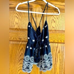 American Eagle Navy Embroidered Tank